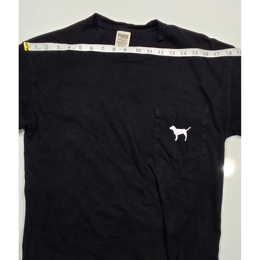 Victoria's Secret PINK XS Black Long Sleeve T-Shirt Dog Logo Pocket‎ Graphic - Picture 5 of 6